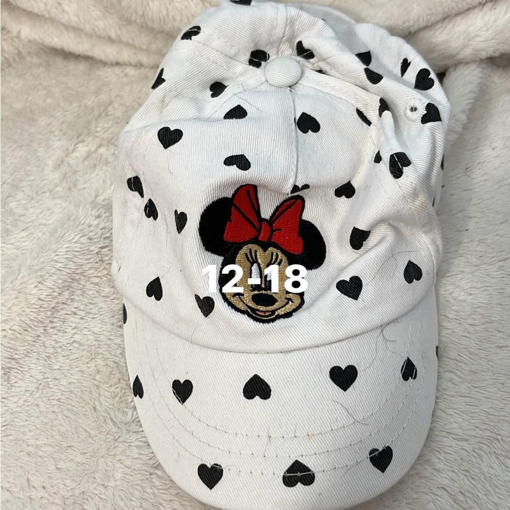 White Cap with Black Hearts and Character Embroidery